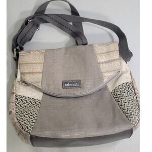 Sakroots Purse Foldover Crossbody Patchwork Tan & Creams Boho Cottage Core